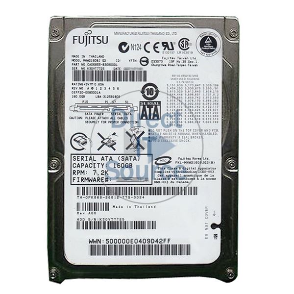 Fujitsu CA06855-B30800DL - 160GB 7.2K SATA 3.0Gbps 2.5" 8MB Cache Hard Drive