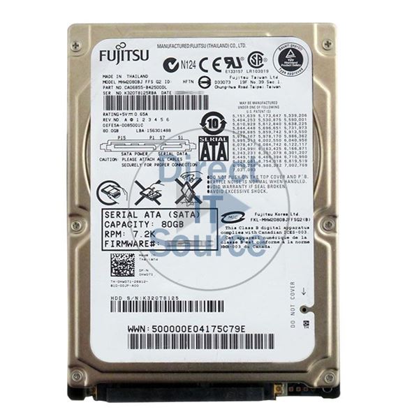 Fujitsu CA06855-B42500DL - 80GB 7.2K SATA 3.0Gbps 2.5" 8MB Cache Hard Drive