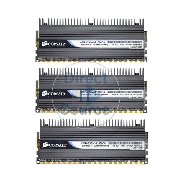 Corsair CMP6GX3M3A1600C8 - 6GB 3x2GB DDR3 PC3-12800 Non-ECC Unbuffered 240-Pins Memory