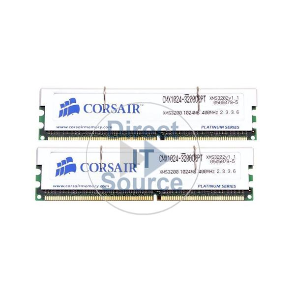 Corsair CMX1024-3200C2PT - 2GB 2x1GB DDR PC-3200 Non-ECC Unbuffered 184-Pins Memory