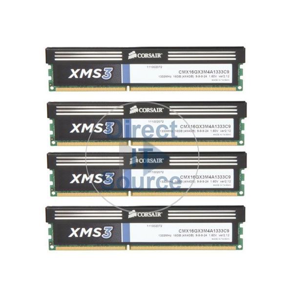 Corsair CMX16GX3M4A1333C9 - 16GB 4x4GB DDR3 PC3-10600 Non-ECC Unbuffered 240-Pins Memory