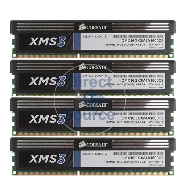 Corsair CMX16GX3M4A1600C9 - 16GB 4x4GB DDR3 PC3-12800 Non-ECC Unbuffered 240-Pins Memory