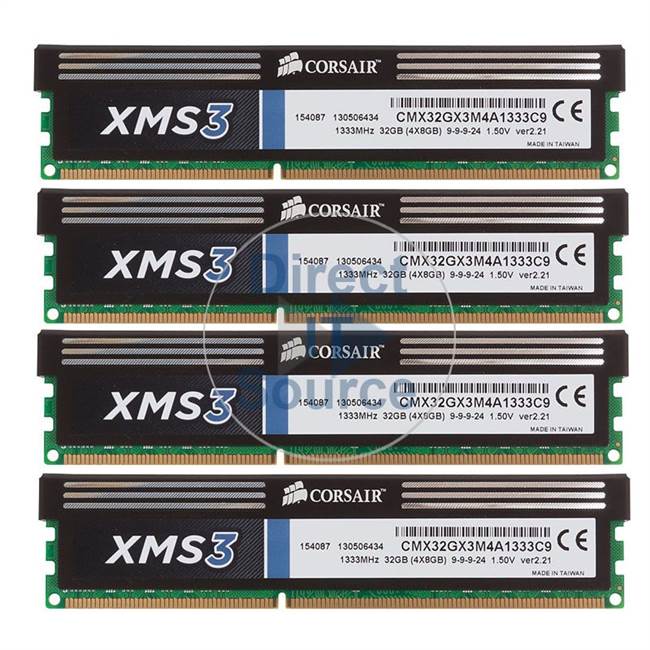 Corsair CMX32GX3M4A1333C9 - 32GB 4x8GB DDR3 PC3-10600 Non-ECC Unbuffered 240-Pins Memory