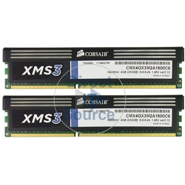 Corsair CMX4GX3M2A1600C9 - 4GB 2x2GB DDR3 PC3-12800 Non-ECC Unbuffered 240-Pins Memory