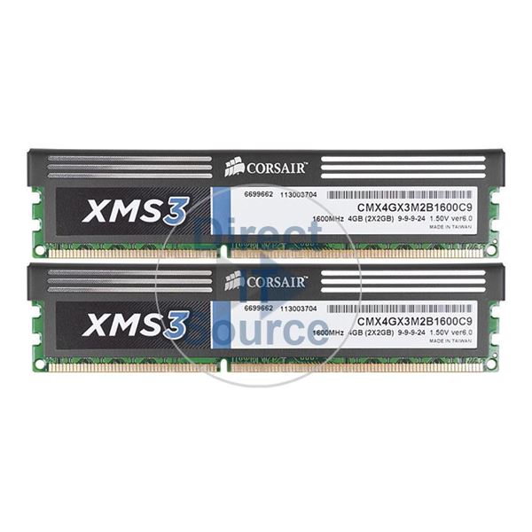 Corsair CMX4GX3M2B1600C9 - 4GB 2x2GB DDR3 PC3-12800 Non-ECC Unbuffered 240-Pins Memory