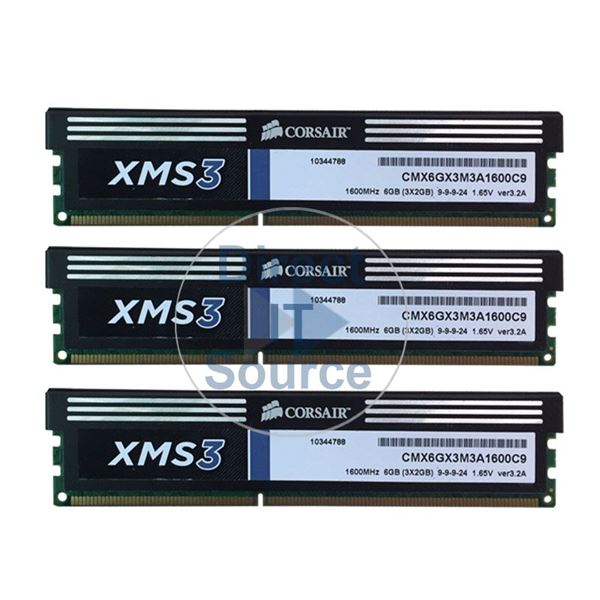 Corsair CMX6GX3M3A1600C9 - 6GB 3x2GB DDR3 PC3-12800 Non-ECC Unbuffered 240-Pins Memory