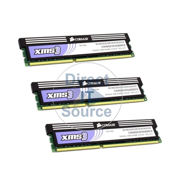 Corsair CMX6GX3M3A2000C9 - 6GB 3x2GB DDR3 PC3-16000 Non-ECC Unbuffered 240-Pins Memory