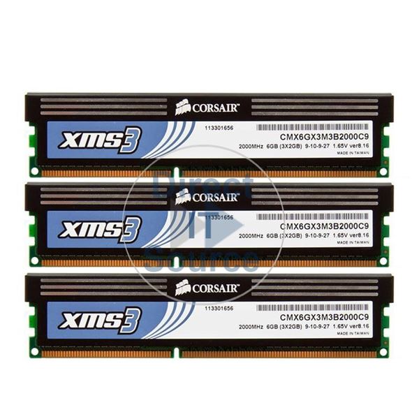 Corsair CMX6GX3M3B2000C9 - 6GB 3x2GB DDR3 PC3-16000 Non-ECC Unbuffered 240-Pins Memory