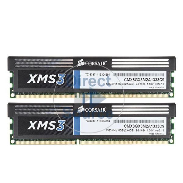 Corsair CMX8GX3M2A1333C9 - 8GB 2x4GB DDR3 PC3-10600 Non-ECC Unbuffered 240-Pins Memory