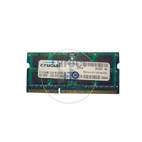 Crucial CT51264BC1339.M16FMR - 4GB DDR3 PC3-10600 Non-ECC Unbuffered 204-Pins Memory