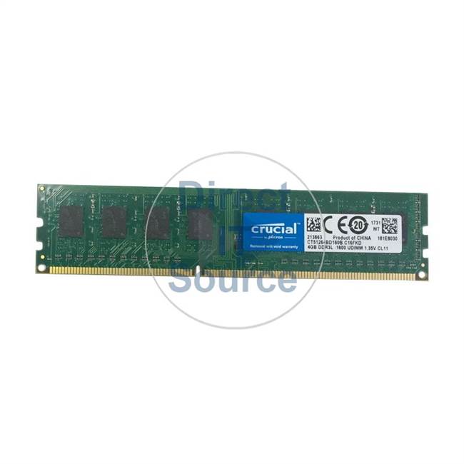 Crucial CT51264BD160B.C16FKD - 4GB DDR3 PC3-12800 Non-ECC Unbuffered 240-Pins Memory
