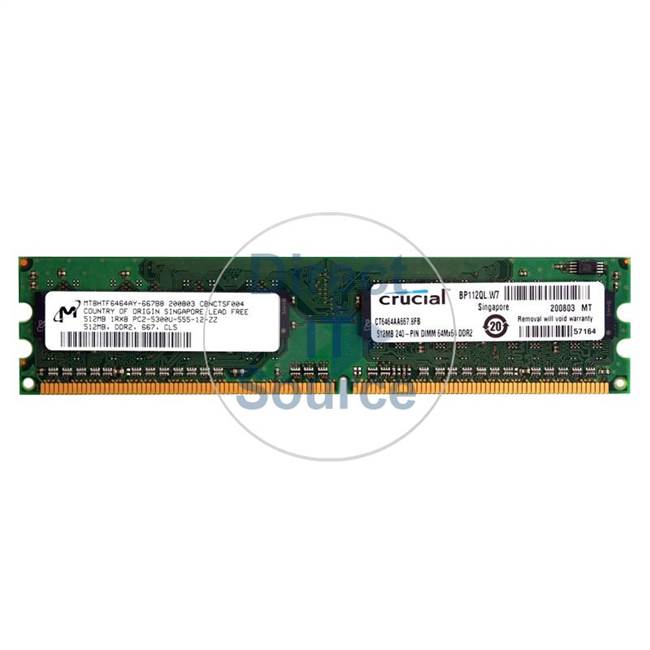 Crucial CT6464AA667.8FB - 512MB DDR2 PC2-5300 Non-ECC Unbuffered 240-Pins Memory