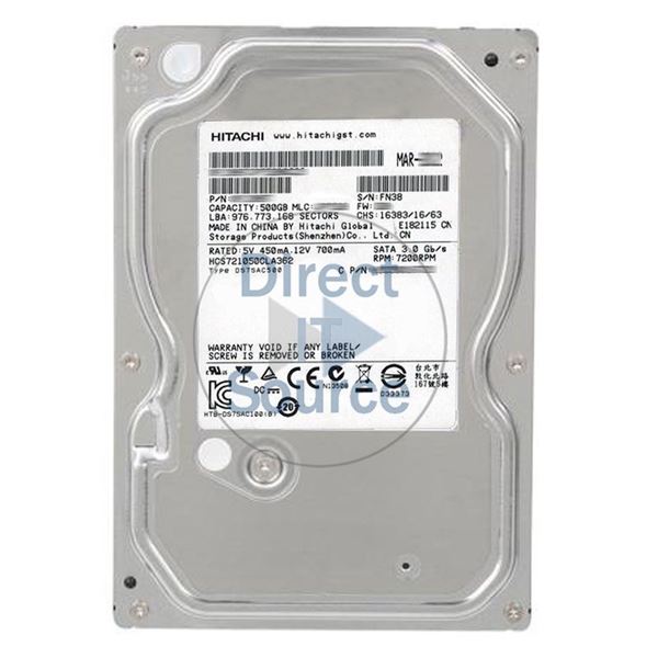 Hitachi HCS721050CLA362 - 500GB 7.2K SATA 3.5Inch 16MB Cache Hard Drive