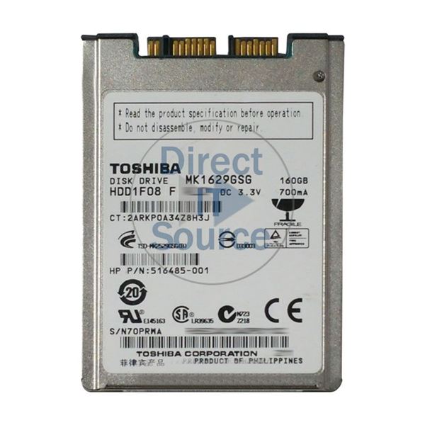 Toshiba HDD1F08F - 160GB 5.4K SATA 3.0Gbps 1.8" 8MB Cache Hard Drive