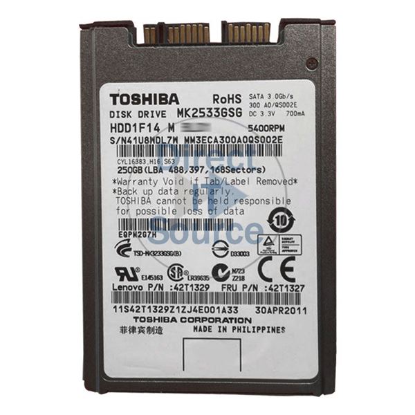 Toshiba HDD1F14M - 250GB 5.4K SATA 3.0Gbps 1.8" 16MB Cache Hard Drive