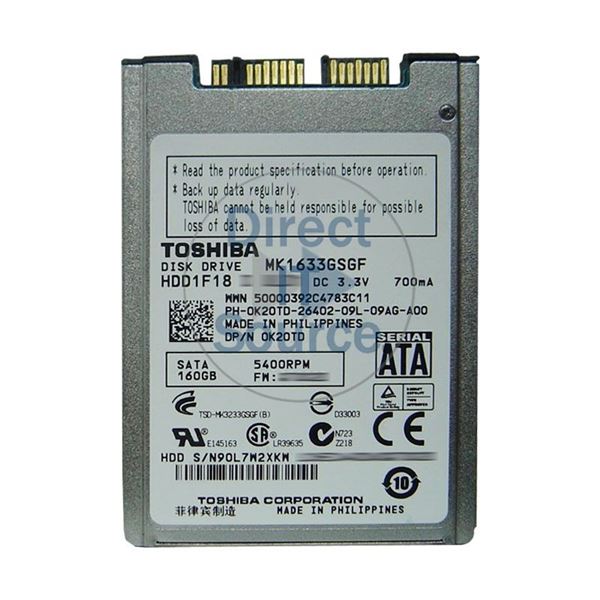Toshiba HDD1F18 - 160GB 5.4K SATA 1.8" 16MB Cache Hard Drive