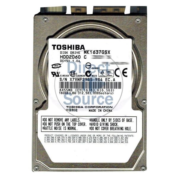 Toshiba HDD2D60C - 160GB 5.4K SATA 3.0Gbps 2.5" 8MB Cache Hard Drive