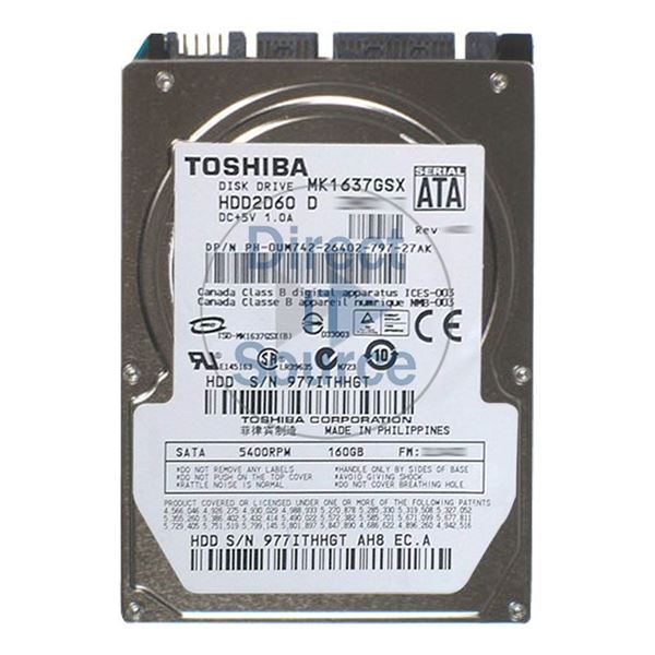 Toshiba HDD2D60D - 160GB 5.4K SATA 3.0Gbps 2.5" 8MB Cache Hard Drive