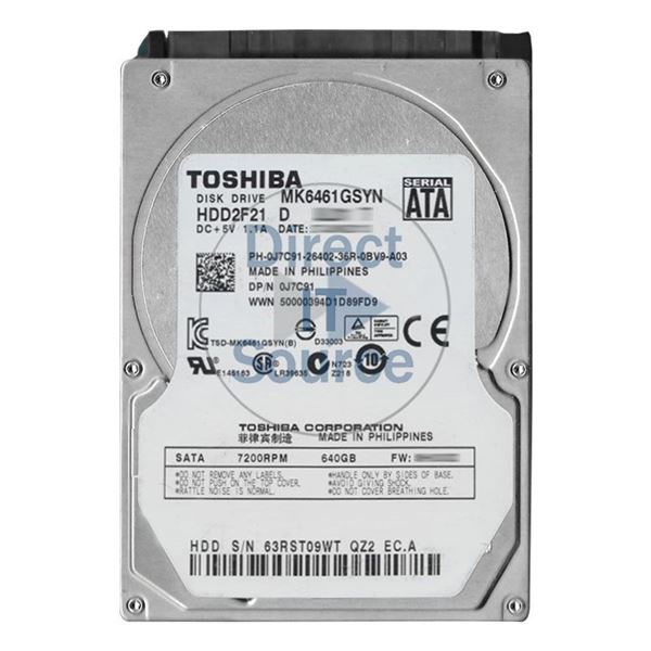 Toshiba HDD2F21D - 640GB 7.2K SATA 3.0Gbps 2.5" 16MB Cache Hard Drive