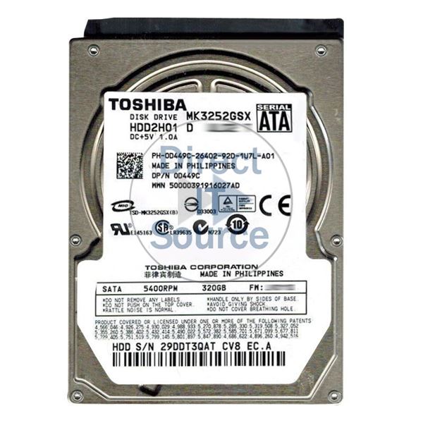 Toshiba HDD2H01D - 320GB 5.4K SATA 1.5Gbps 2.5" 8MB Cache Hard Drive