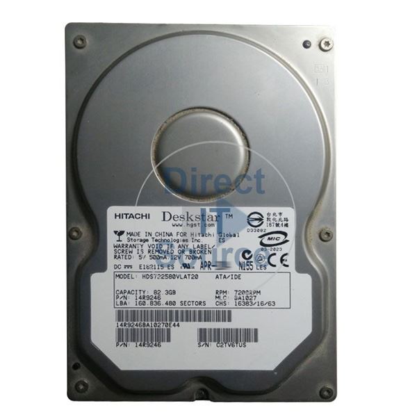 Hitachi HDS722580VLAT20 - 82.3GB 7.2K IDE 3.5" 2MB Cache Hard Drive