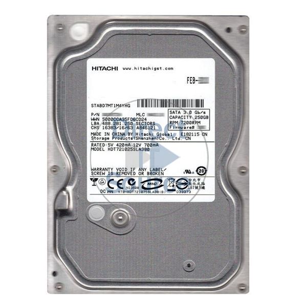 Hitachi HDT721025SLA380 - 250GB 7.2K SATA 3.0Gbps 3.5Inch 8MB Cache Hard Drive