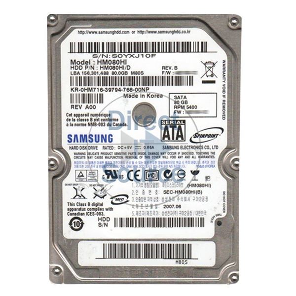 Samsung HM080HI/D - 80GB 5.4K 2.5Inch SATA 1.5Gbps 8MB Cache Hard Drive