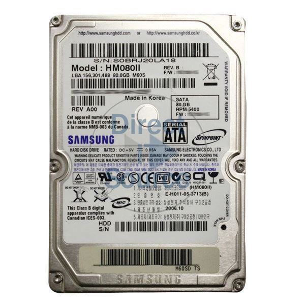 Samsung HM080II - 80GB 5.4K 2.5Inch SATA 1.5Gbps 8MB Cache Hard Drive