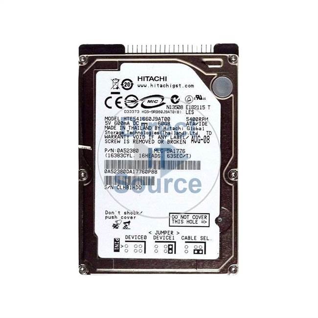 Hitachi HTE541660J9AT00 - 60GB 5.4K IDE 2.5" Cache Hard Drive