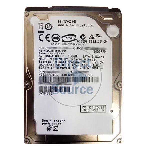 Hitachi HTE545016B9A300 - 160GB 5.4K SATA 3.0Gbps 2.5Inch 8MB Cache Hard Drive