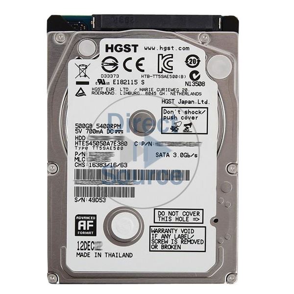 Hitachi HTE545050A7E380 - 500GB 5.4K SATA 3.0Gbps 2.5Inch 8MB Cache Hard Drive