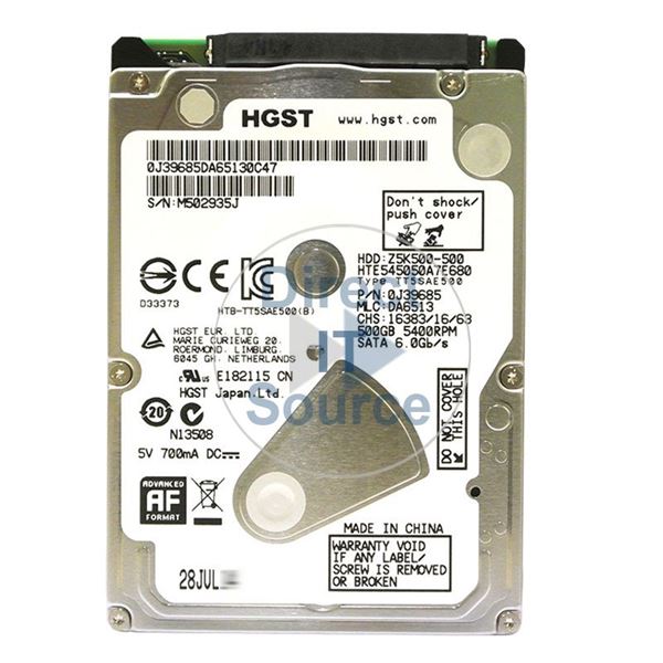 Hitachi HTE545050A7E680 - 500GB 5.4K SATA 6.0Gbps 2.5" 8MB Cache Hard Drive