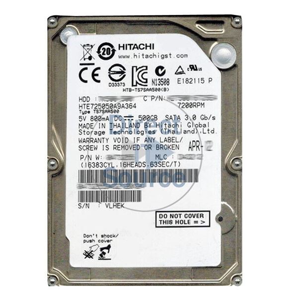 Hitachi HTE725050A9A364 - 500GB 7.2K SATA 3.0Gbps 2.5Inch 16MB Cache Hard Drive