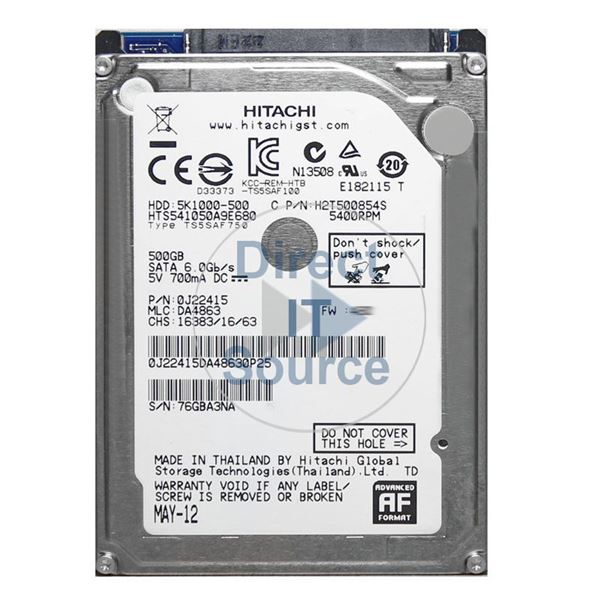 Hitachi HTS541050A9E680 - 500GB 5.4K SATA 6.0Gbps 2.5" 8MB Cache Hard Drive