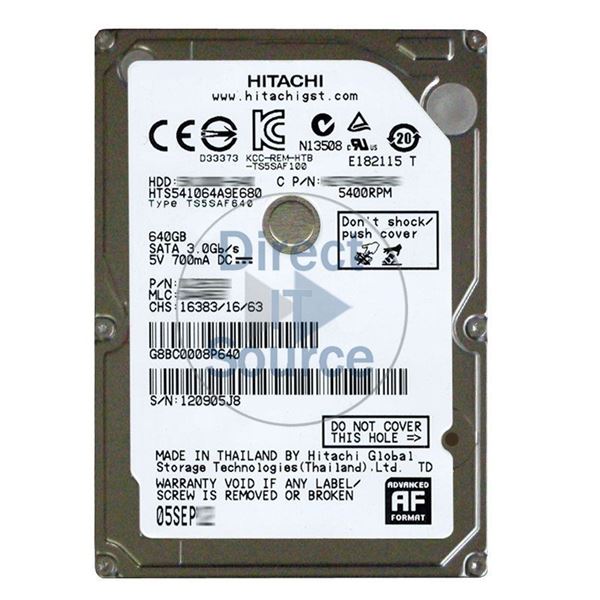 Hitachi HTS541064A9E680 - 640GB 5.4K SATA 3.0Gbps 2.5Inch 8MB Cache Hard Drive