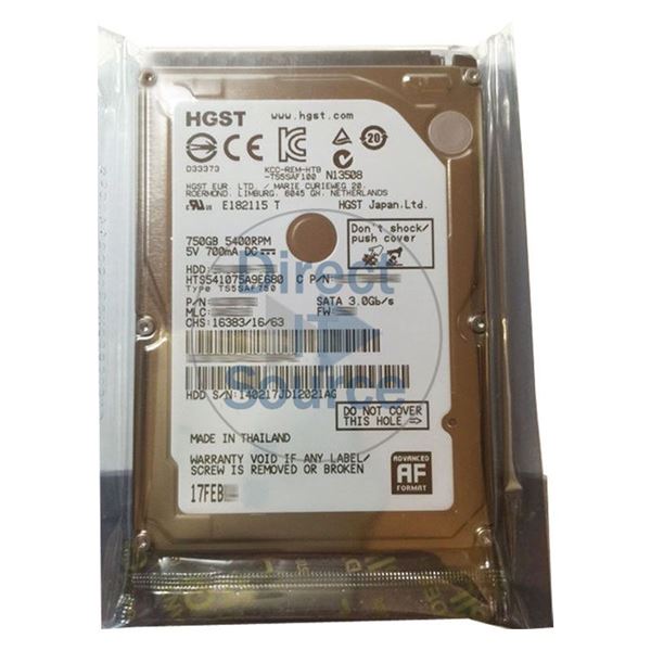 Hitachi HTS541075A9E680 - 750GB 5.4K SATA 3.0Gbps 2.5Inch 8MB Cache Hard Drive