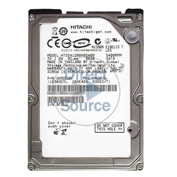 Hitachi HTS541280H9SA00 - 80GB 5.4K SATA 1.5Gbps 2.5Inch 8MB Cache Hard Drive