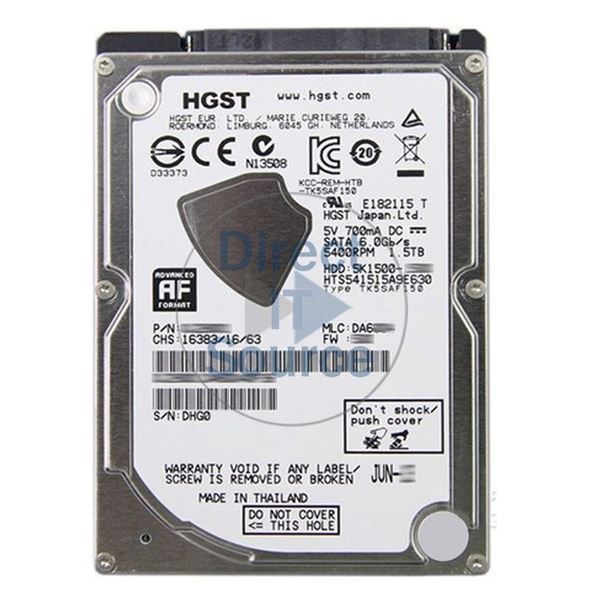 Hitachi HTS541515A9E630 - 1.5TB 5.4K SATA 6.0Gbps 2.5Inch 32MB Cache Hard Drive