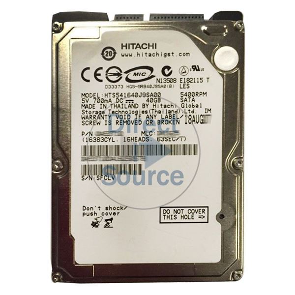 Hitachi HTS541640J9SA00 - 40GB 5.4K SATA 1.5Gbps 2.5Inch 8MB Cache Hard Drive