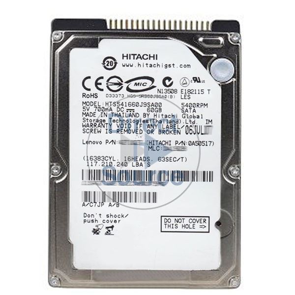 Hitachi HTS541660J9SA00 - 60GB 5.4K SATA 1.5Gbps 2.5Inch 8MB Cache Hard Drive