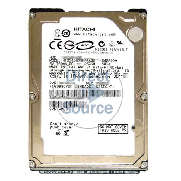 Hitachi HTS542525K9SA00 - 250GB 5.4K SATA 1.5Gbps 2.5Inch 8MB Cache Hard Drive