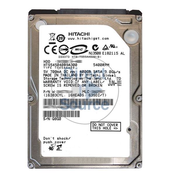 Hitachi HTS545040B9A300 - 400GB 5.4K SATA 3.0Gbps 2.5Inch 8MB Cache Hard Drive