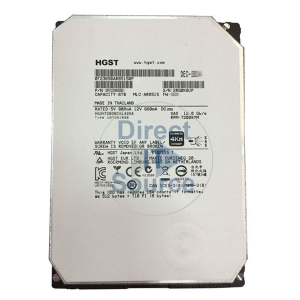 Hitachi HUH728060AL4204 - 6TB 7.2K SAS 12.0Gbps 3.5" 128MB Cache Hard Drive