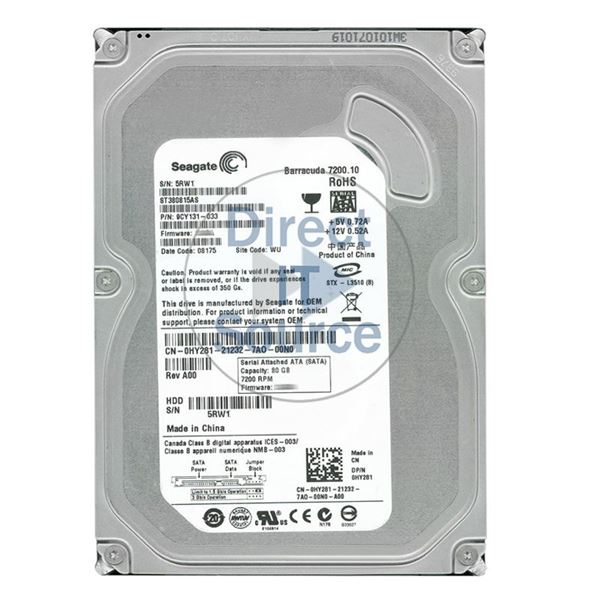Dell HY281 - 80GB 7.2K SATA 3.5" 8MB Cache Hard Drive