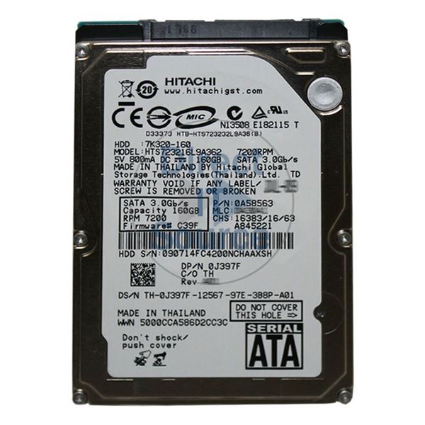 Dell J397F - 160GB 7.2K SATA 2.5" Hard Drive