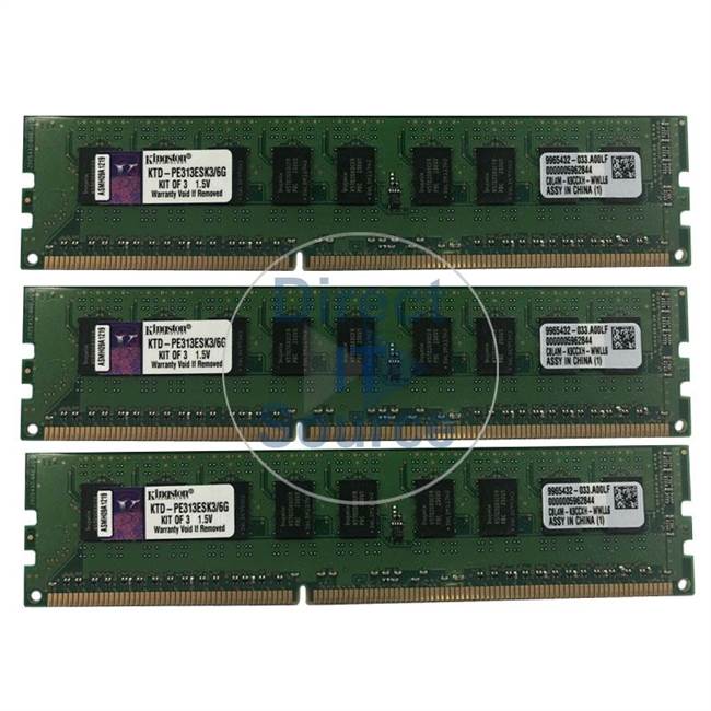 Kingston KTD-PE313ESK3/6G - 6GB 3x2GB DDR3 PC3-10600 ECC Unbuffered 240-Pins Memory