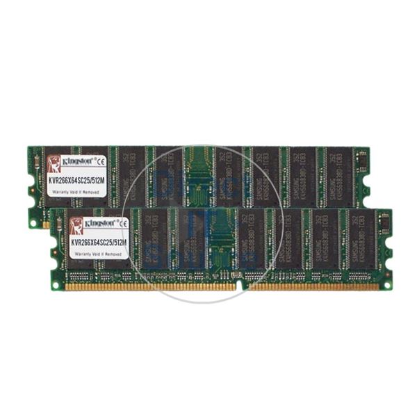 Kingston KVR266X64SC25/512M - 512MB 2x256MB DDR PC-2100 Non-ECC Unbuffered 184-Pins Memory