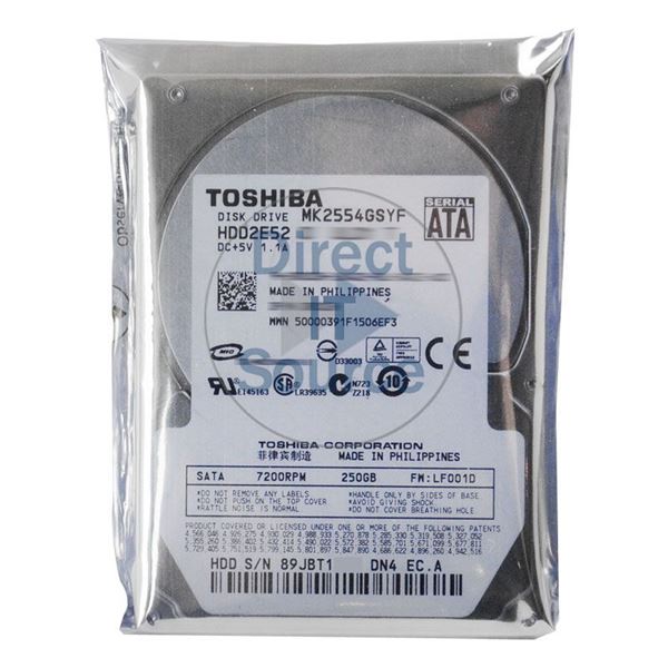 Toshiba MK2554GSYF - 250GB 7.2K SATA 3.0Gbps 2.5" 16MB Cache Hard Drive