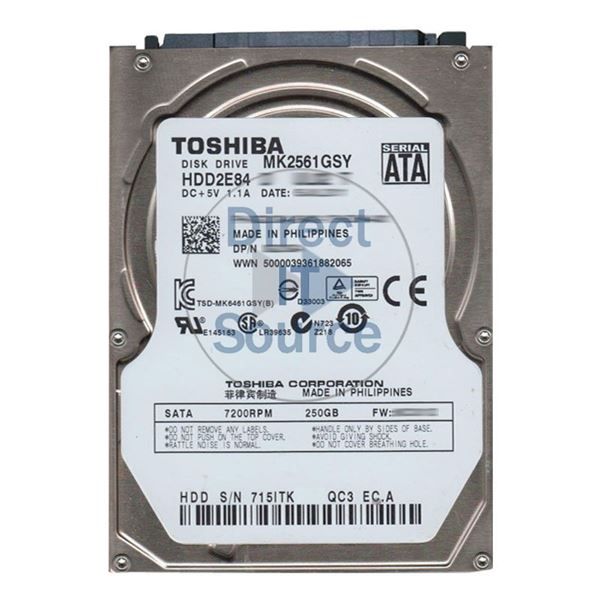 Toshiba MK2561GSY - 250GB 7.2K SATA 3.0Gbps 2.5" 16MB Cache Hard Drive
