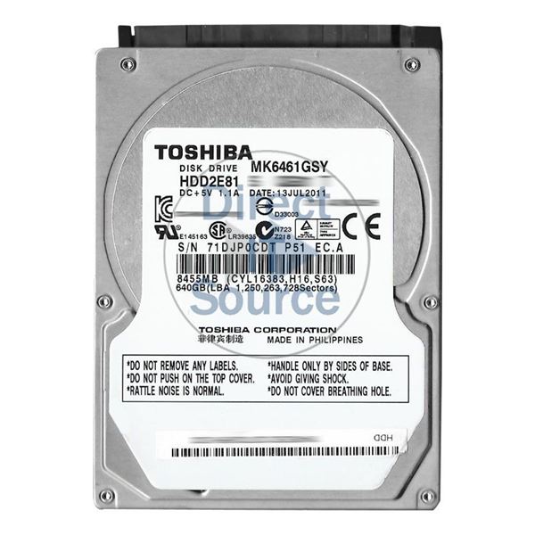 Toshiba MK6461GSY - 640GB 7.2K SATA 3.0Gbps 2.5" 16MB Cache Hard Drive